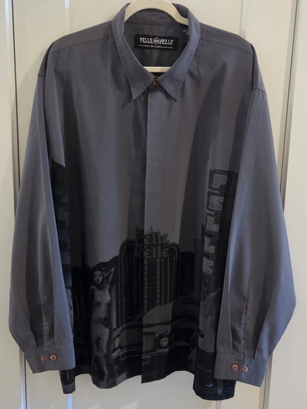 Vintage 90s Pelle Pelle Long-Sleeve Button-Down Shirt - City AOP - Size XXL